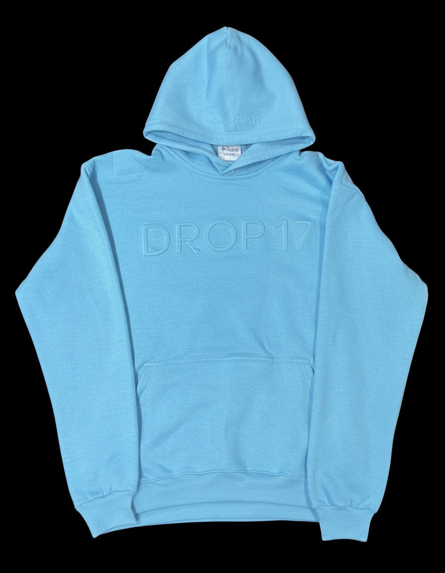 DROP17 Embossed Oversized Hoodie - Sky Blue | Premium Heavy Fleece