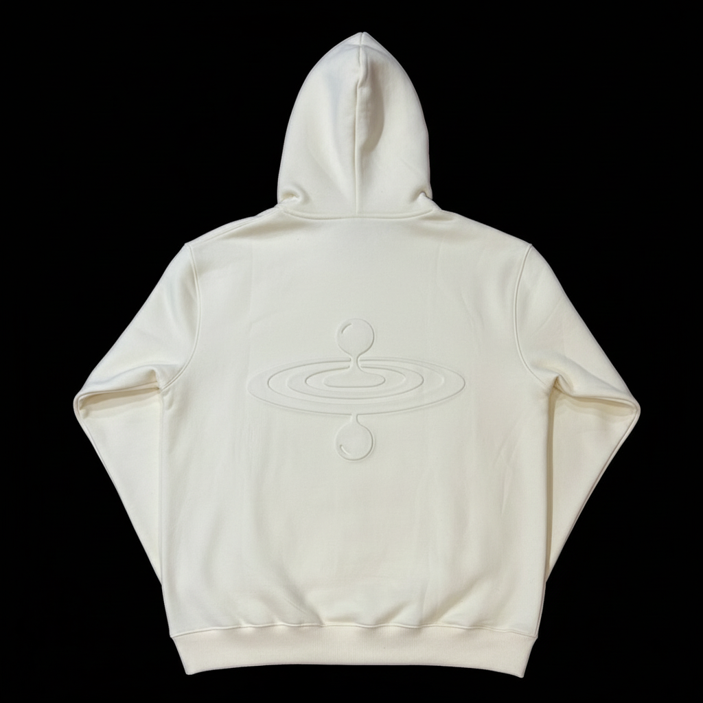 DROP17 Embossed Oversized Hoodie - Cream | Premium Heavy Fleece